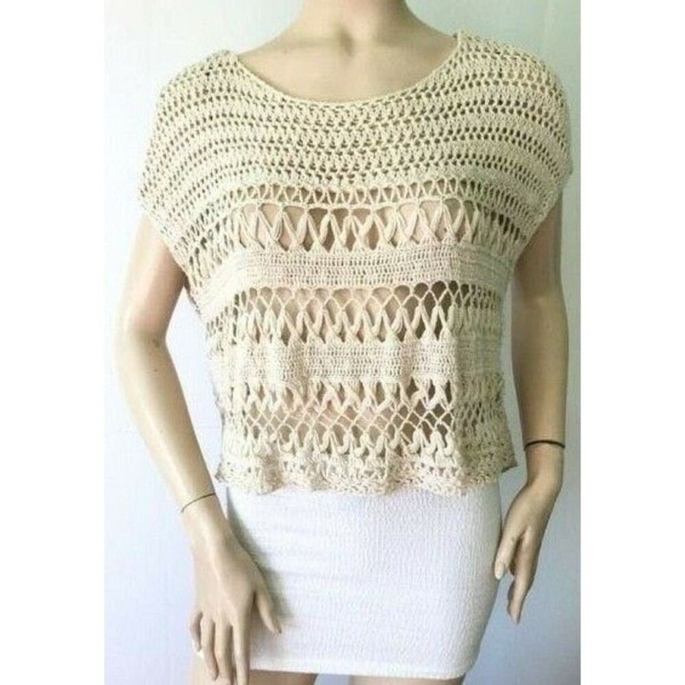 ABERCROMBIE & FITCH Natural Crochet Knit Top (Size OS)